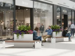 isola triangolare con fioriera plastica riciclata smart viva per centri commerciali foto1