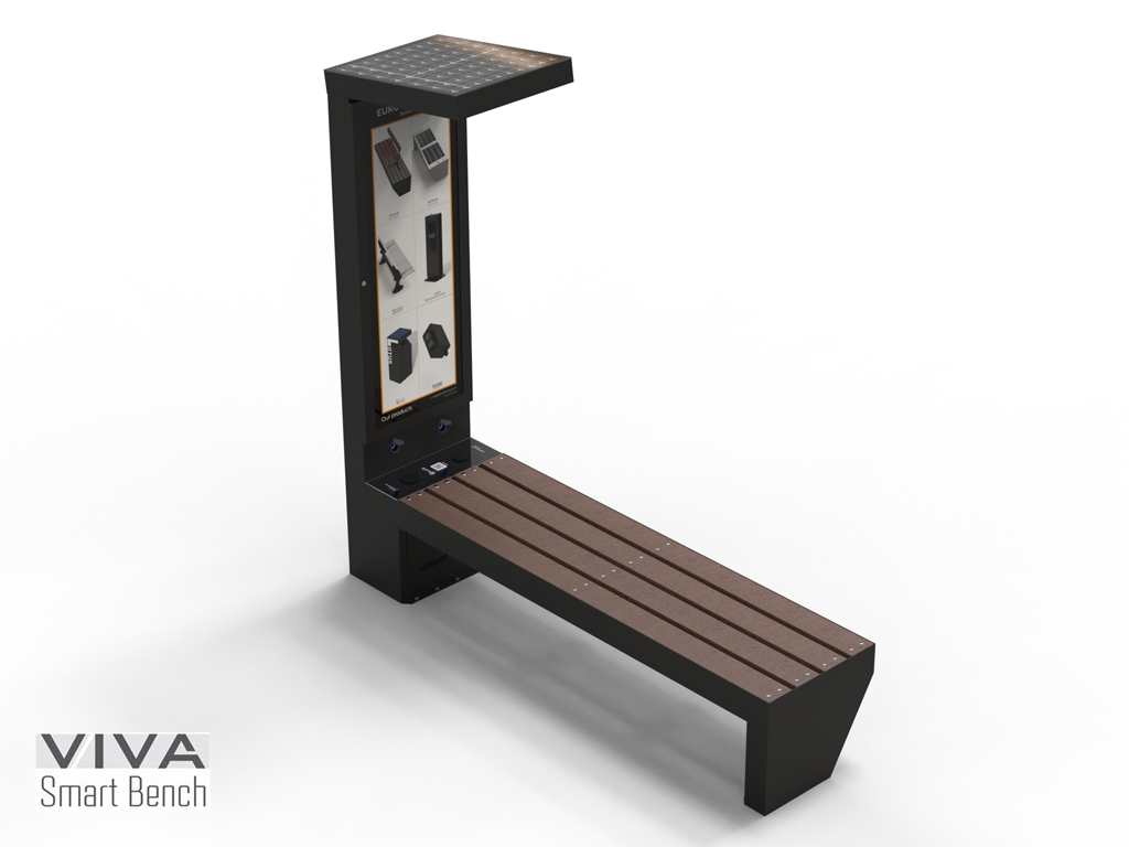 panchina viva smart bench ADV SIGNAGE con totem fotovoltaico senza schienale 2