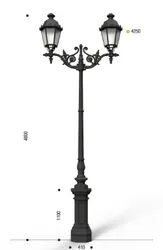 Malta type cast iron pole with steel core base 130 double top 406 and two lanterns 605021