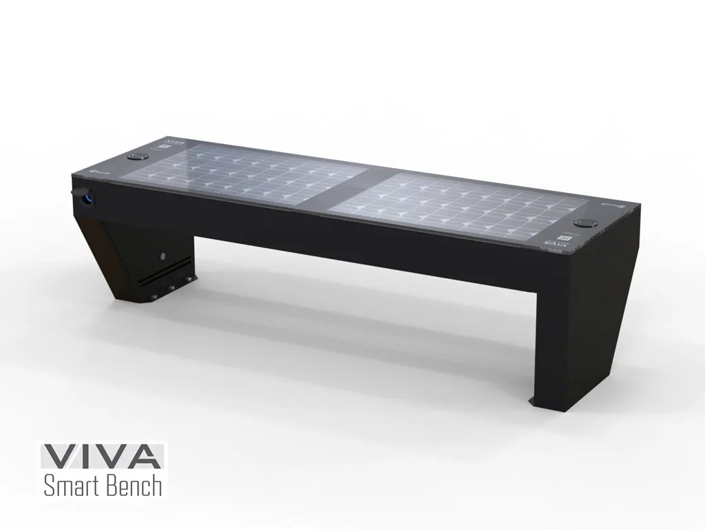 panchina VIVA smart bench senza schienale fotovoltaica hybrid portal hotspot wifi nera