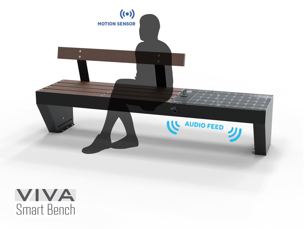 panchina smart fotovoltaica audio feed plastica riciclata acciaio viva smart bench 2