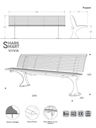 disegno misure 2d panchina shark smart usb