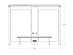 prospetto frontale pensilina attesa bus con fotovoltaico arredo urbano acciaio 3mt